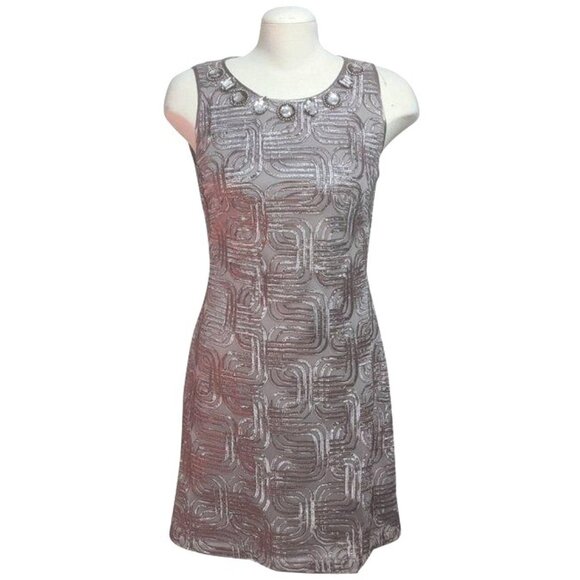 J Howard Shimmery Shimmery Beige Sz 8 (Medium) Sheath Dress Fitted and Jeweled - Picture 1 of 7